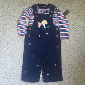 Overalls dog appliqué outfit